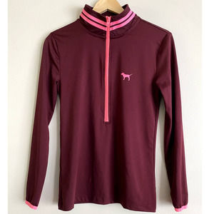 PINK Ultimate Burgundy/Pink Half Zip Workout Top-Size‎ Small Women-EUC